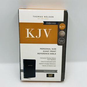 New KJV Personal Size Giant Print Reference Bible Thomas Nelson Black Bonded Lth